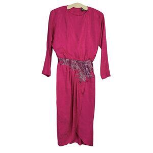 Vintage St Gillian 90’s Hot Pink 100% Silk Paisley Embossed Beaded Dress Size 4